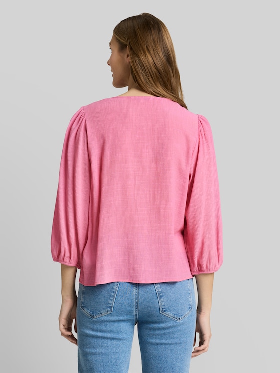 Crinkle blouse with button placket - Soft Blush Rose