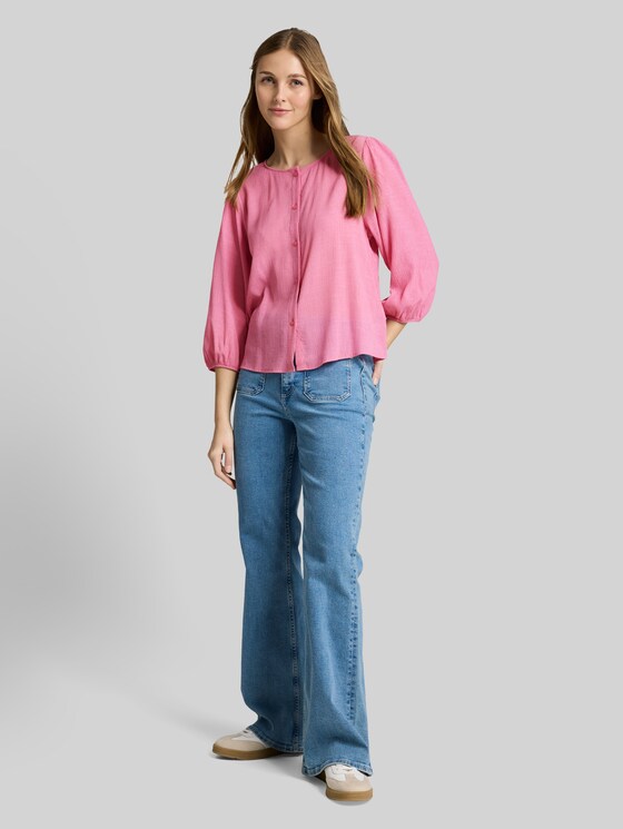 Crinkle blouse with button placket - Soft Blush Rose