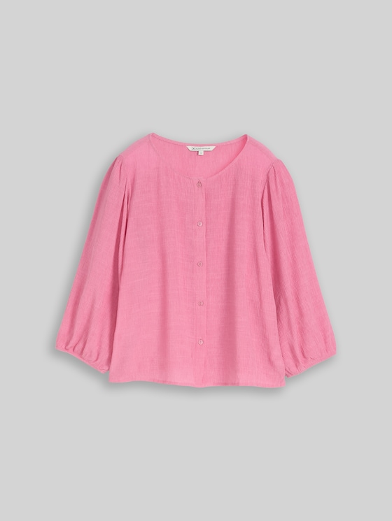 Crinkle blouse with button placket - Soft Blush Rose