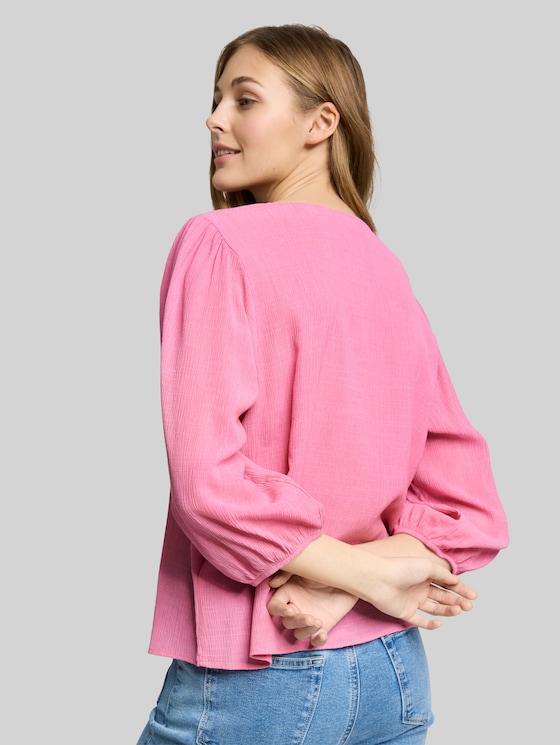 Crinkle blouse with button placket - Soft Blush Rose