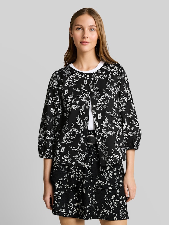Blouse with a floral pattern - black white flower print