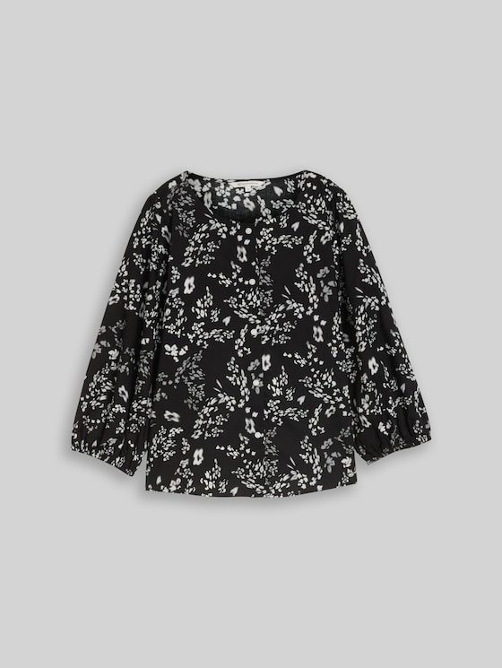 Blouse with a floral pattern - black white flower print