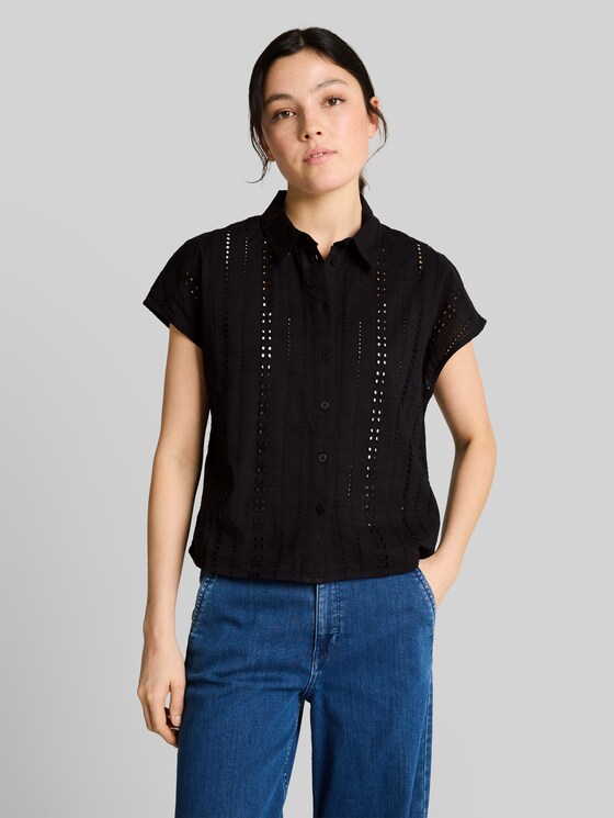 Blouse with eyelet embroidery - deep black