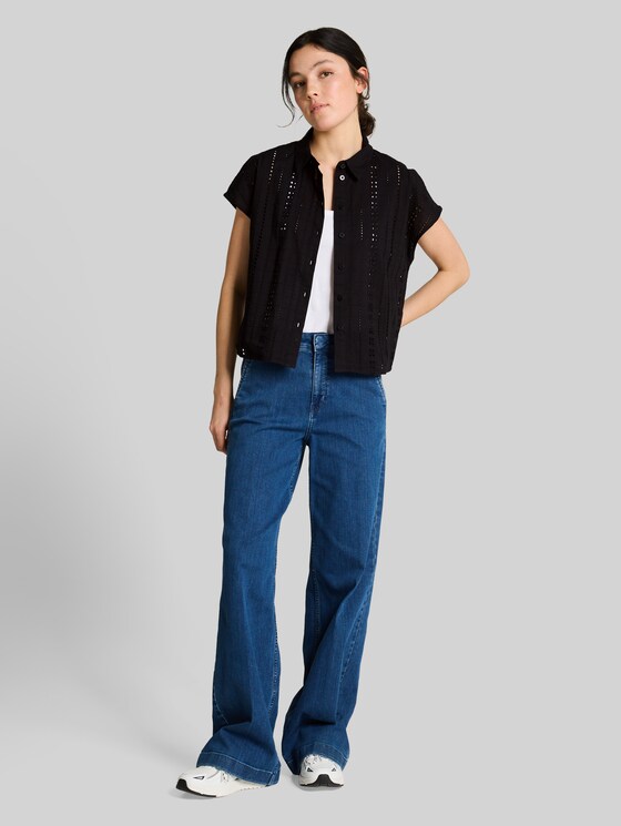 Blouse with eyelet embroidery - deep black