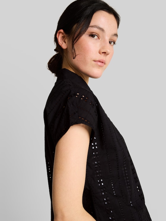 Blouse with eyelet embroidery - deep black