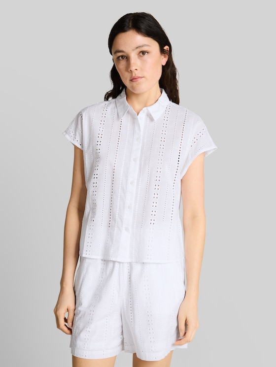 Blouse with eyelet embroidery - White