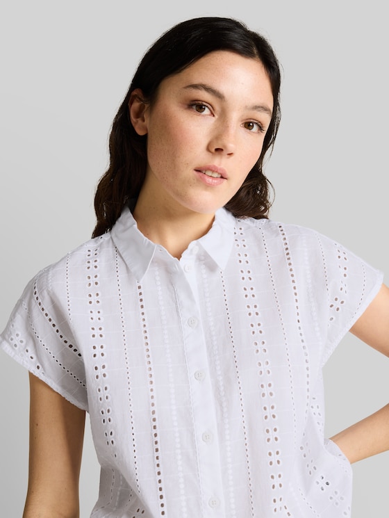Blouse with eyelet embroidery - White