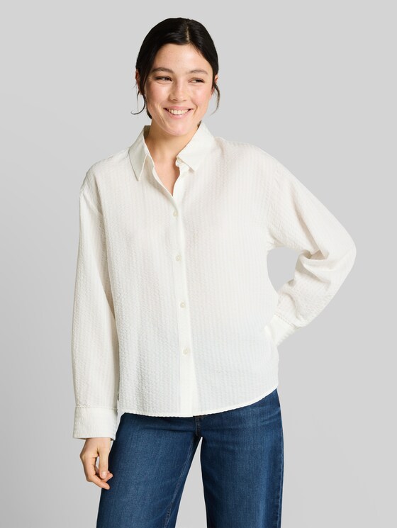 Loose fit seersucker shirt blouse - off white