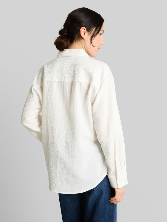 Loose fit seersucker shirt blouse - off white
