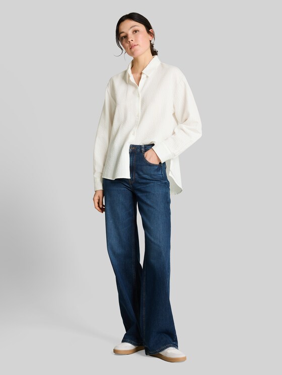 Loose fit seersucker shirt blouse - off white