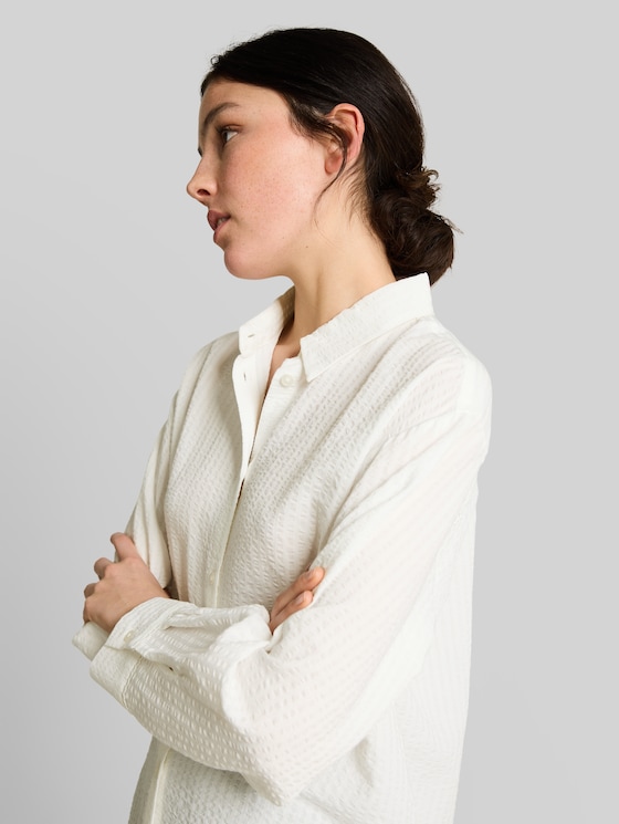 Loose fit seersucker shirt blouse - off white