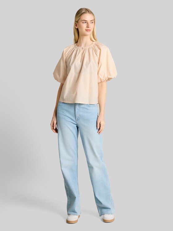 Striped blouse - white apricot irregular stripe