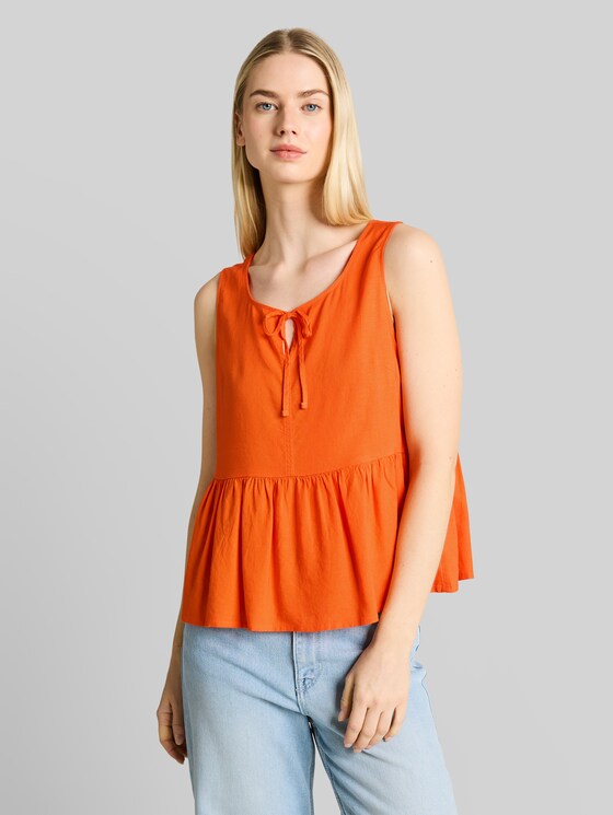 Blouse top with linen blend - Fiery Orange