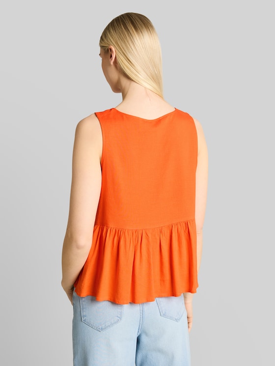 Blouse top with linen blend - Fiery Orange