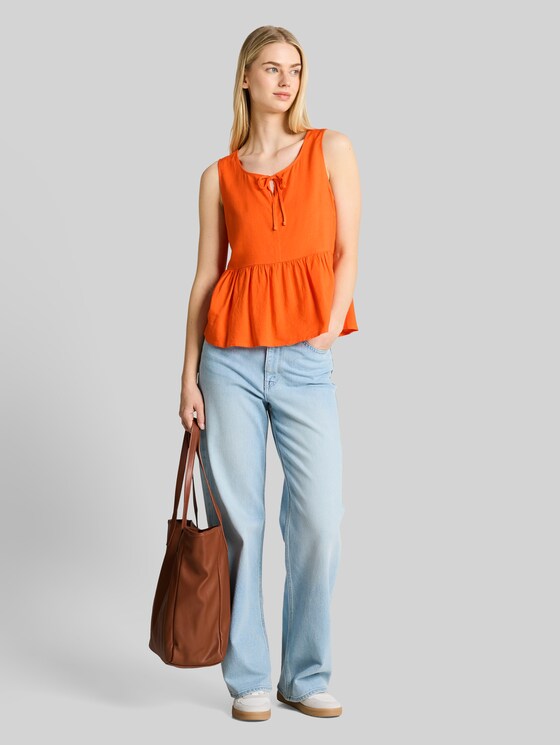 Blouse top with linen blend - Fiery Orange