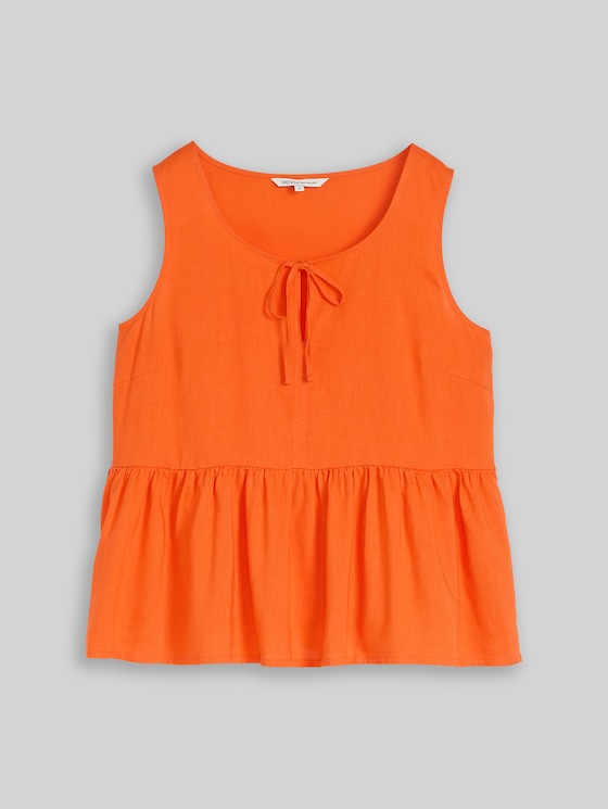 Blouse top with linen blend - Fiery Orange