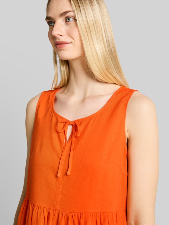 Blouse top with linen blend - Fiery Orange