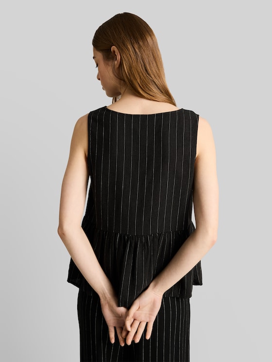 Blouse top with linen blend - black beige vertical stripe