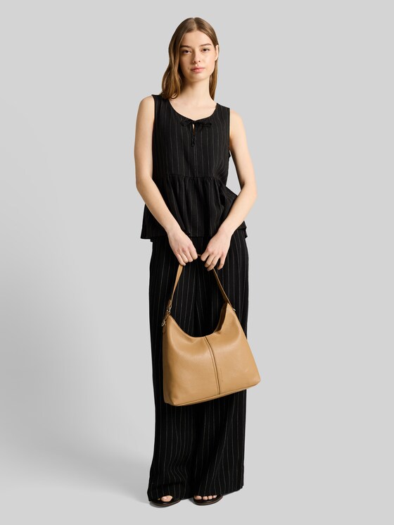 Blouse top with linen blend - black beige vertical stripe