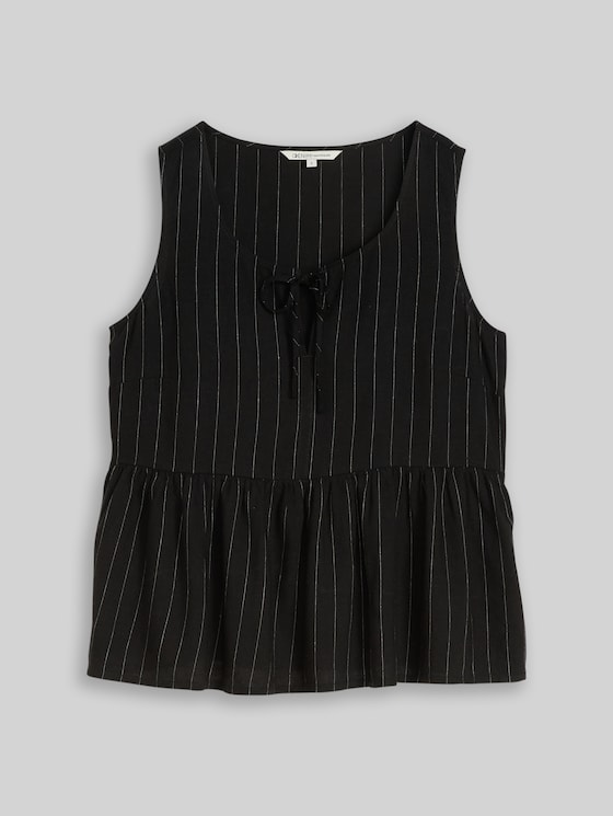 Blouse top with linen blend - black beige vertical stripe
