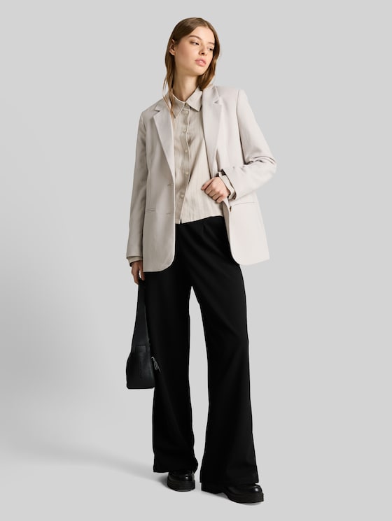 Boxy fit shirt blouse with bow detail - beige black vertical stripe