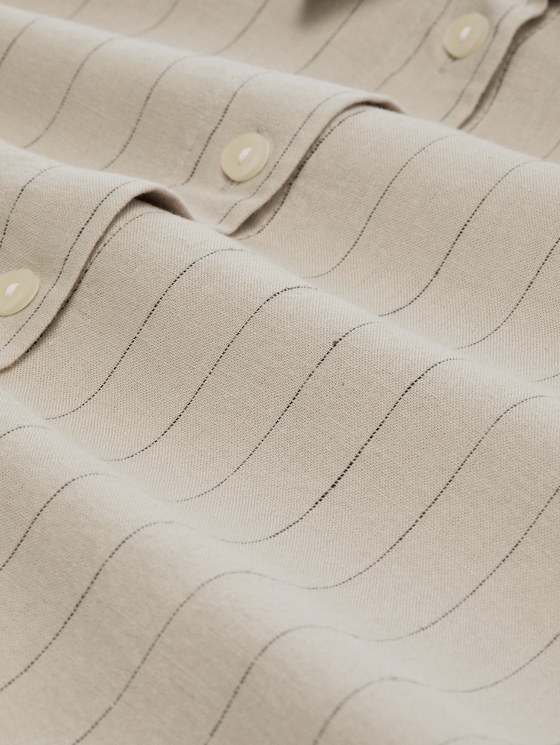Boxy fit shirt blouse with bow detail - beige black vertical stripe