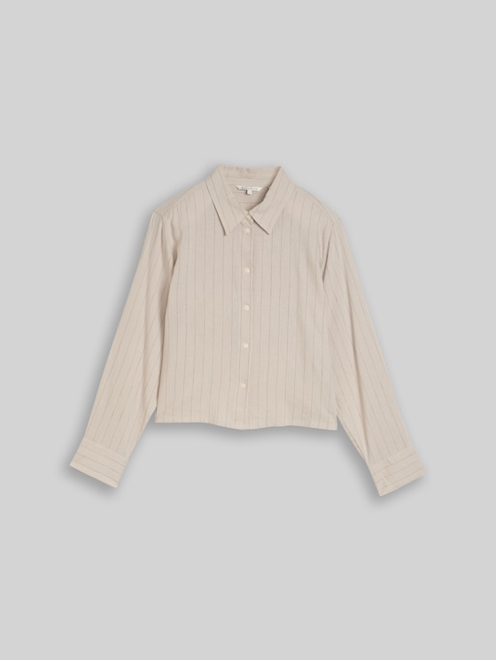 Boxy fit shirt blouse with bow detail - beige black vertical stripe