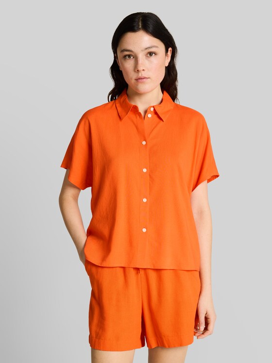 Boxy-fit blouse with linen blend - Fiery Orange