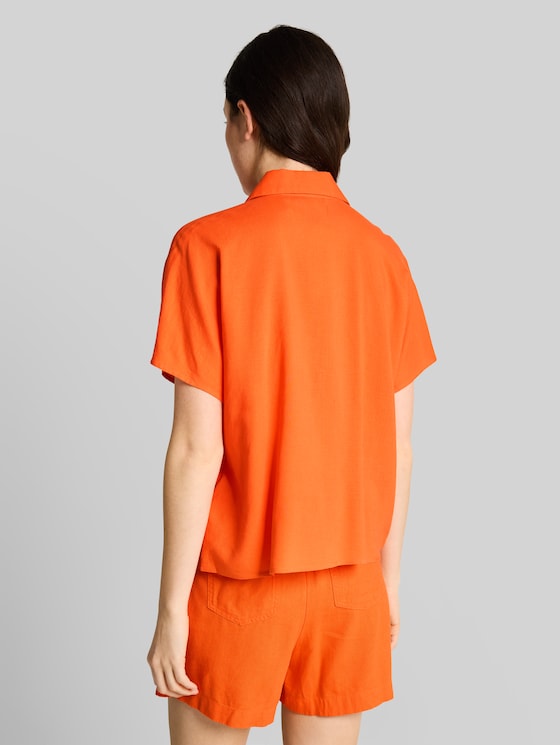 Boxy-fit blouse with linen blend - Fiery Orange