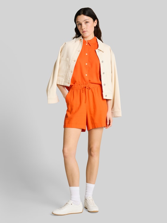 Boxy-fit blouse with linen blend - Fiery Orange