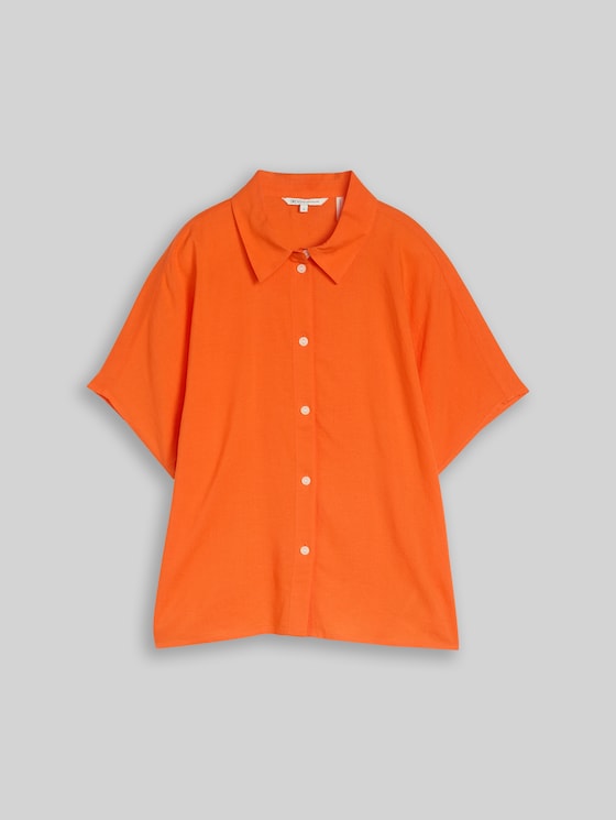 Boxy-fit blouse with linen blend - Fiery Orange