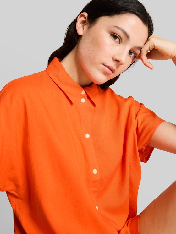 Boxy-fit blouse with linen blend - Fiery Orange