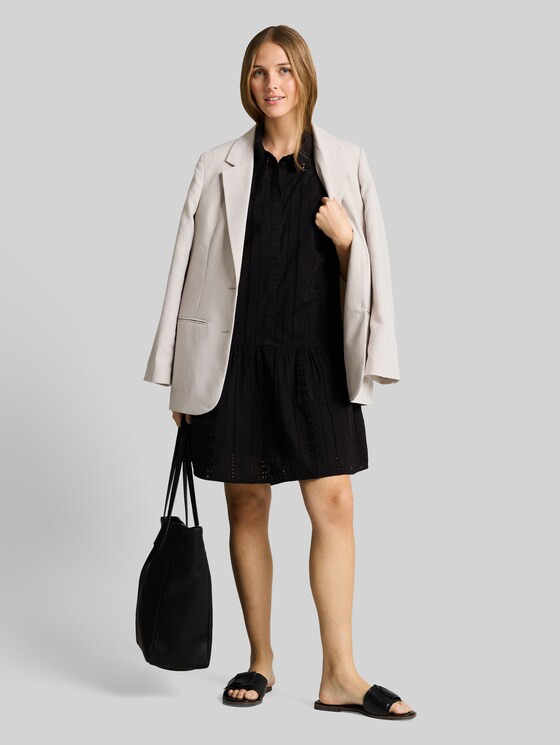 Mini dress with lock embroidery - deep black