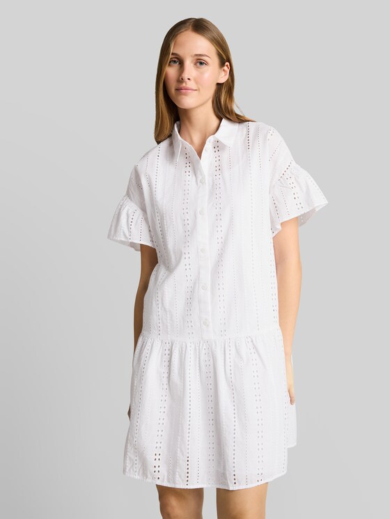 Mini dress with lock embroidery - White