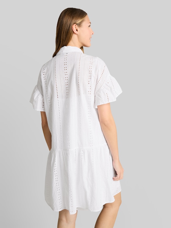 Mini dress with lock embroidery - White