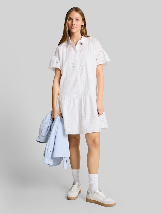 Mini dress with lock embroidery - White