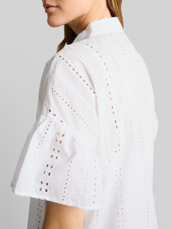 Mini dress with lock embroidery - White