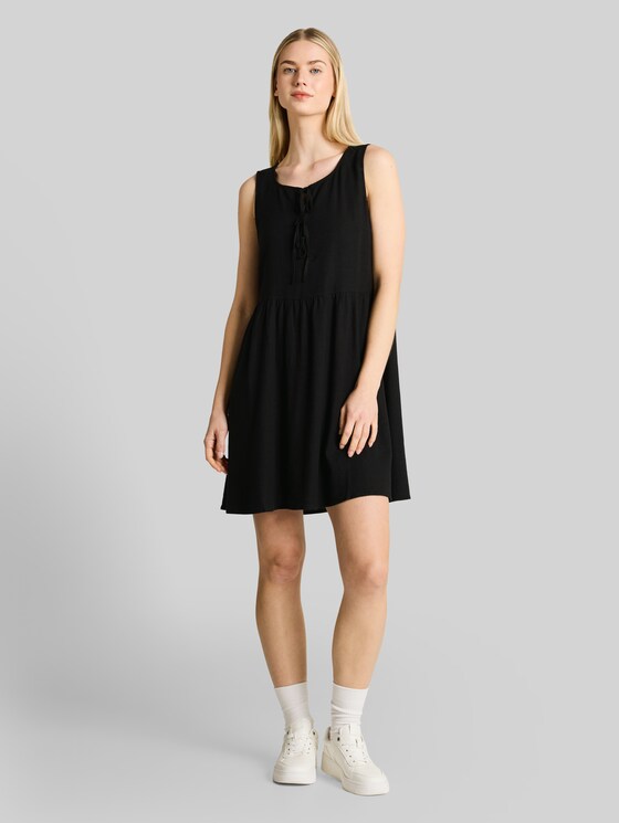Mini dress with linen blend - deep black