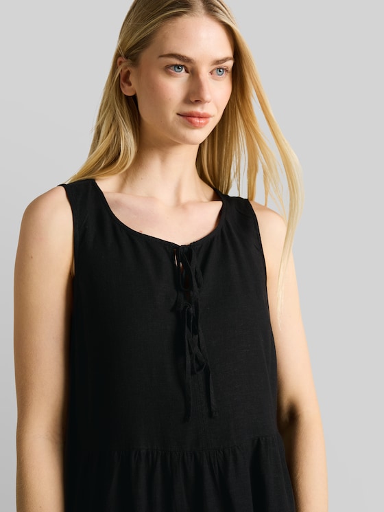 Mini dress with linen blend - deep black