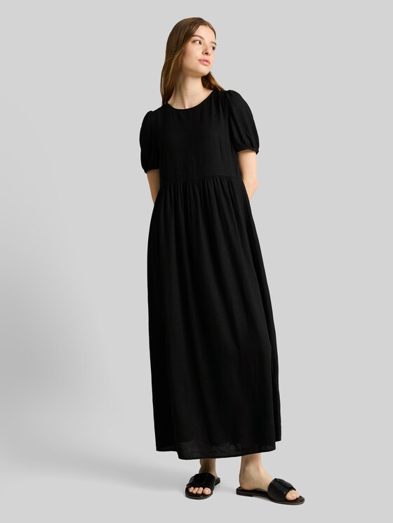 Midi dress with linen blend - deep black