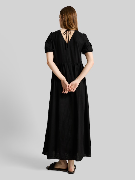 Midi dress with linen blend - deep black