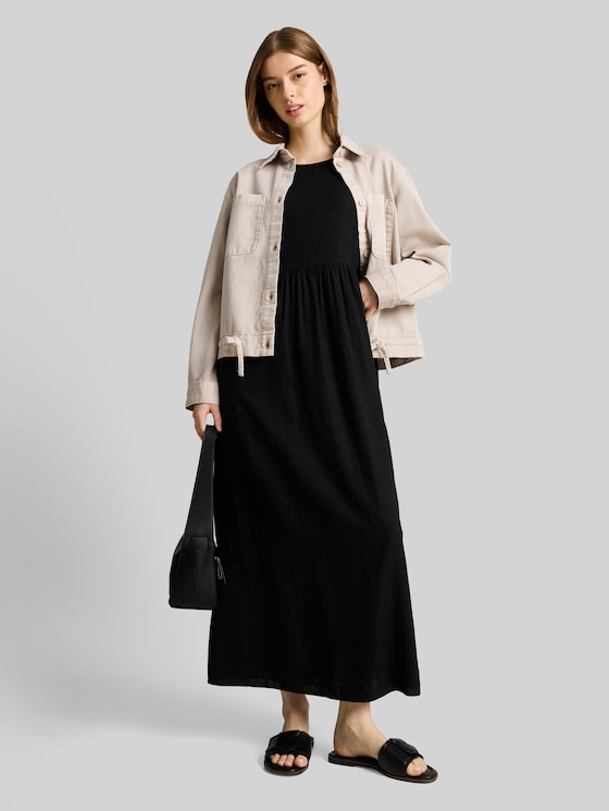 Midi dress with linen blend - deep black