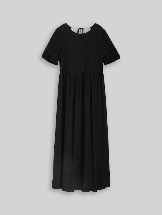 Midi dress with linen blend - deep black