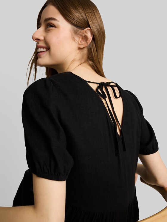 Midi dress with linen blend - deep black