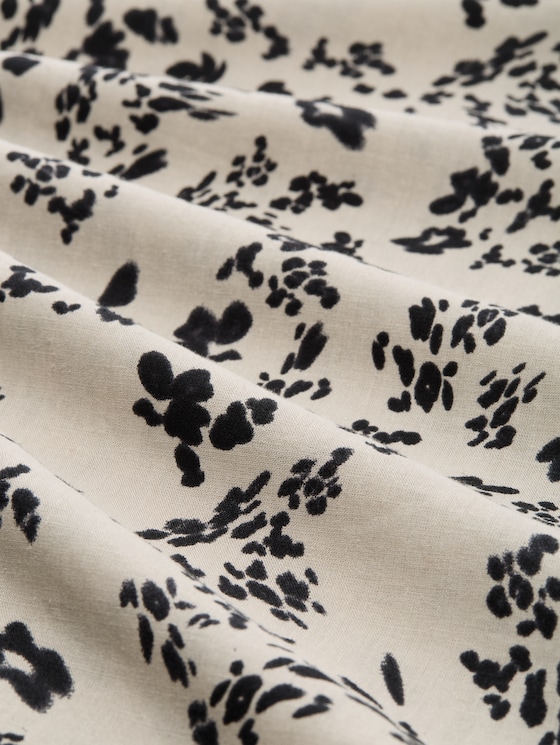 Midi dress with linen blend - beige black flower print
