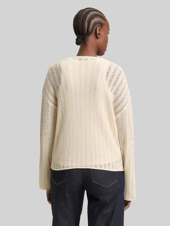 Relaxed-fit cardigan with lace pattern - Gardenia White