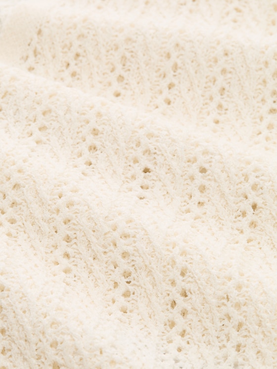 Relaxed-fit cardigan with lace pattern - Gardenia White