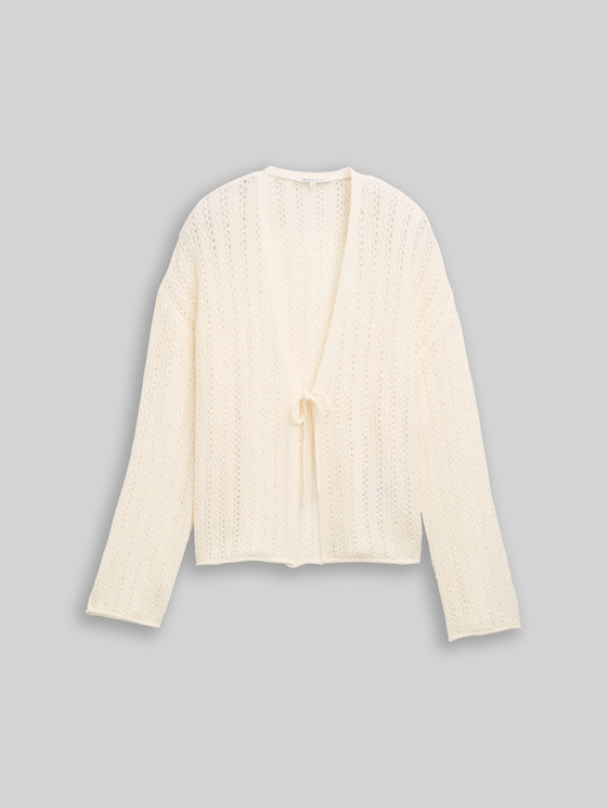 Relaxed-fit cardigan with lace pattern - Gardenia White