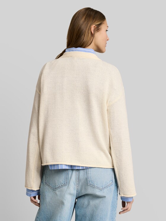 Relaxed fit knitted jumper with boat neck - Gardenia White