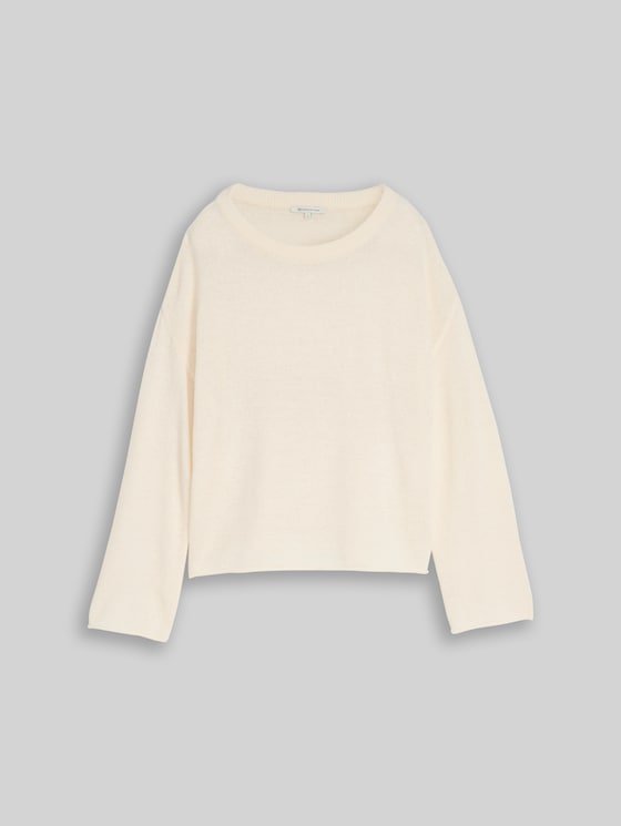 Relaxed fit knitted jumper with boat neck - Gardenia White